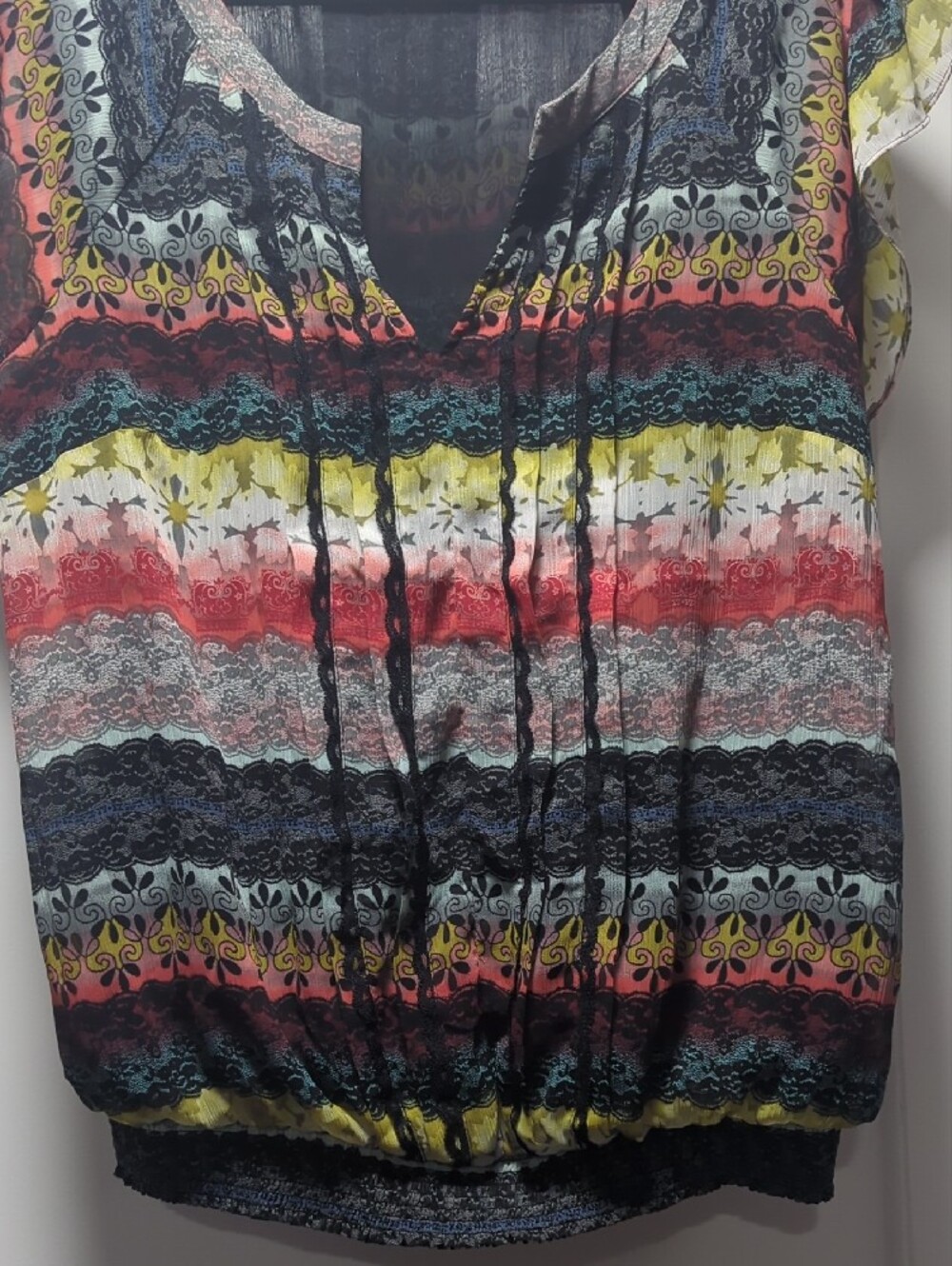 Christopher & Banks Multicolor Striped Flutter-Sleeve Top - Yellow/Red/Black - Picture 5 of 8